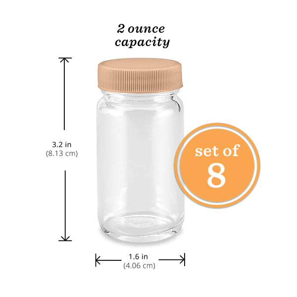 Glass Juice Shot Bottles Set w/ Colored Lids & Grip Bands, 8 Pack Set