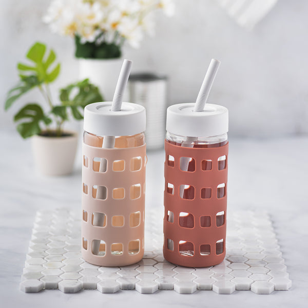 Drinking Glass Bottle Set Reusable with Lids Large Capacity Glass Mugs with  Handle for Infusion Smoothies