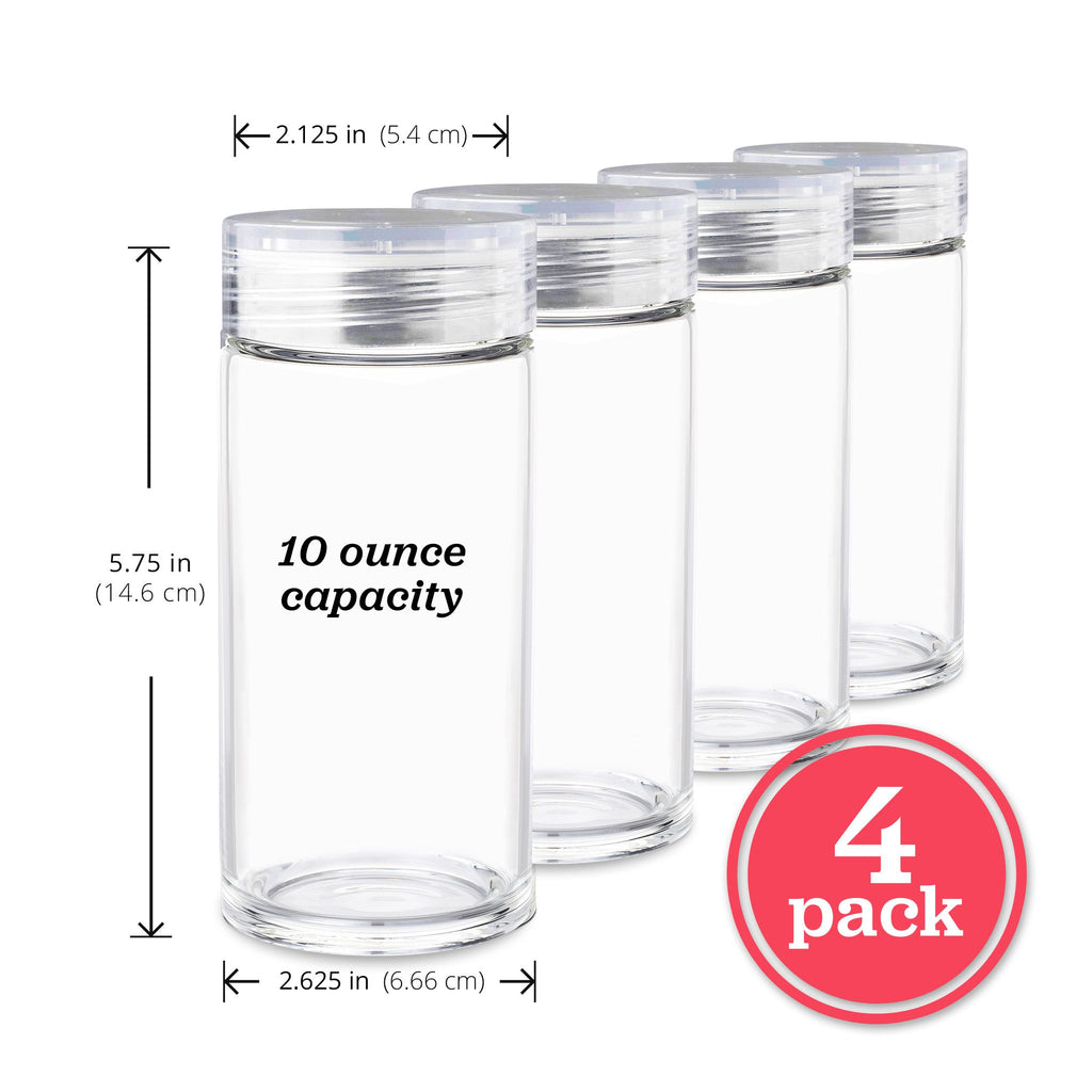 Skinny Series Glass Bottles Set w/ Crystal Clear Lids, 10 oz