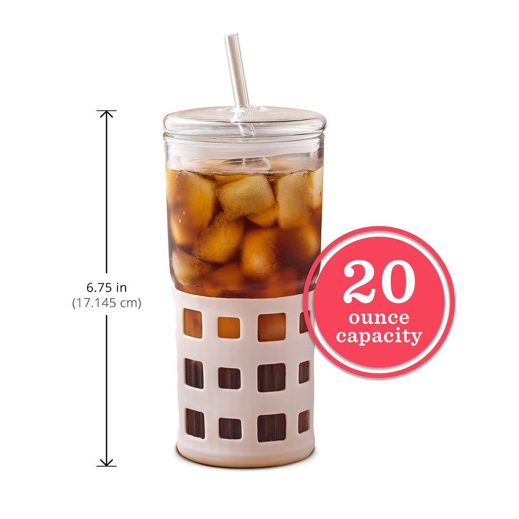 QWEZXO Glass Cups With Lids and Glass Straws，20 OZ High  Borosilicate Glass Tumbler Iced Coffee Water Smoothie: Tumblers & Water  Glasses