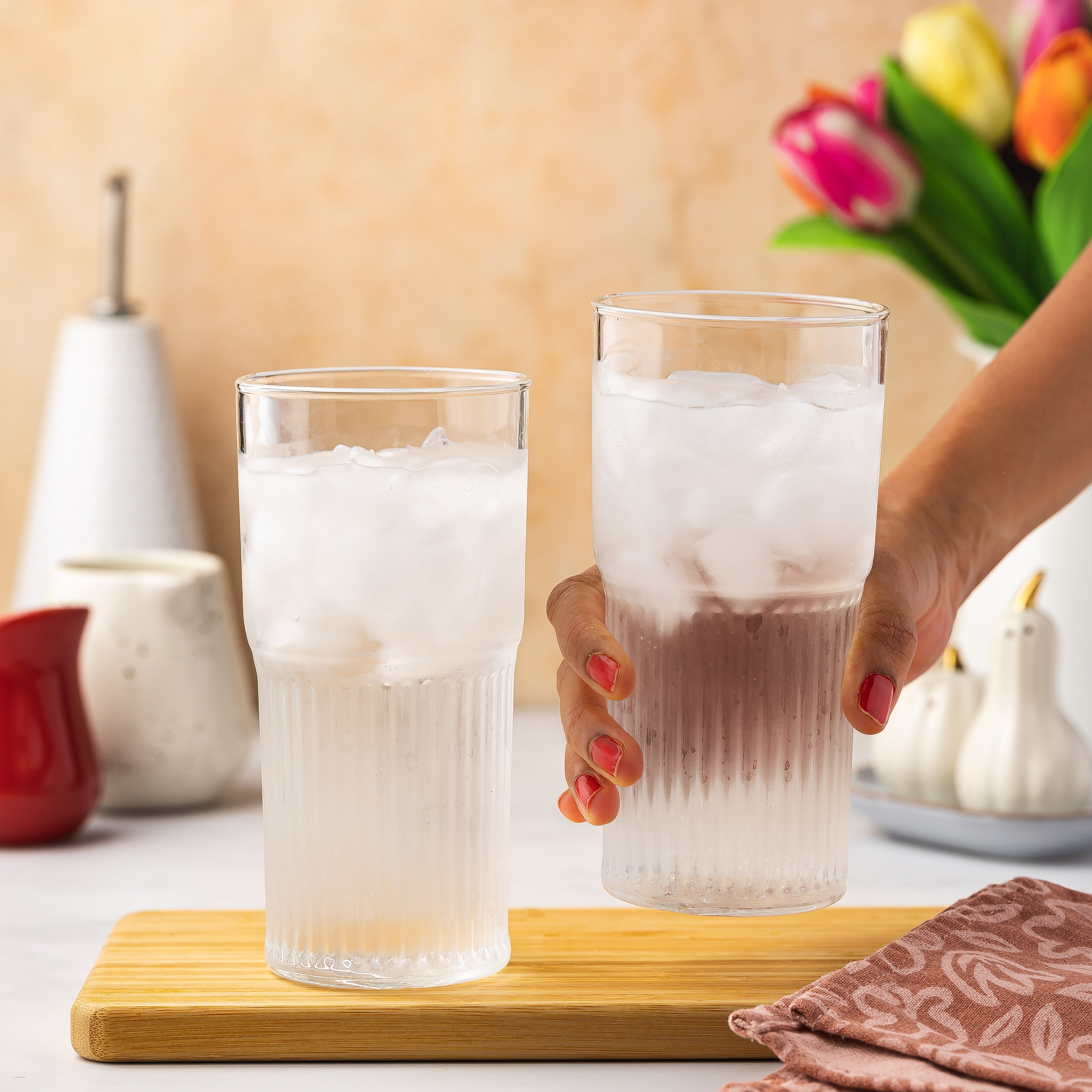 All Glass Juice Tumblers with Lid, Straw & Silicone Sleeve
