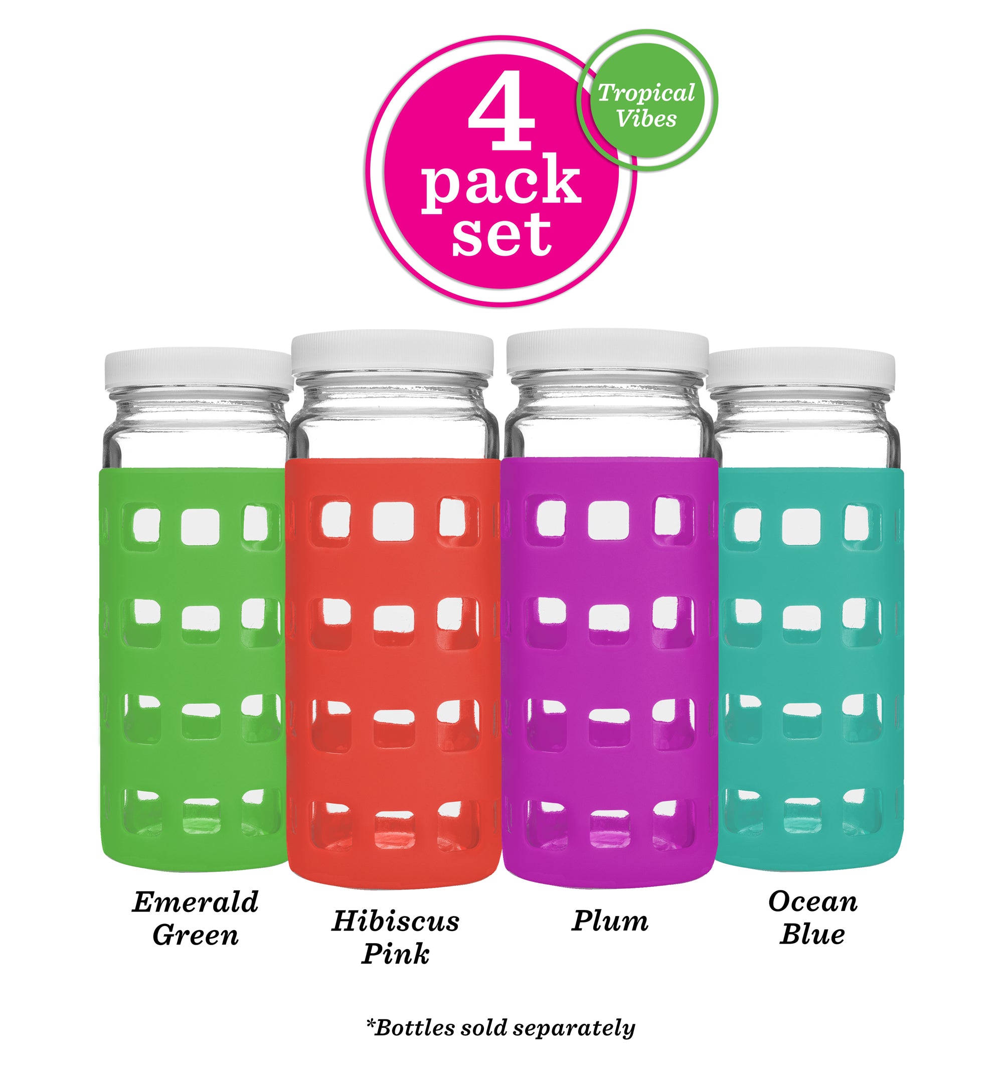 Geometric Cube Silicone Protective Bottle Sleeves Set, for 32oz Bottles Pearl Grey