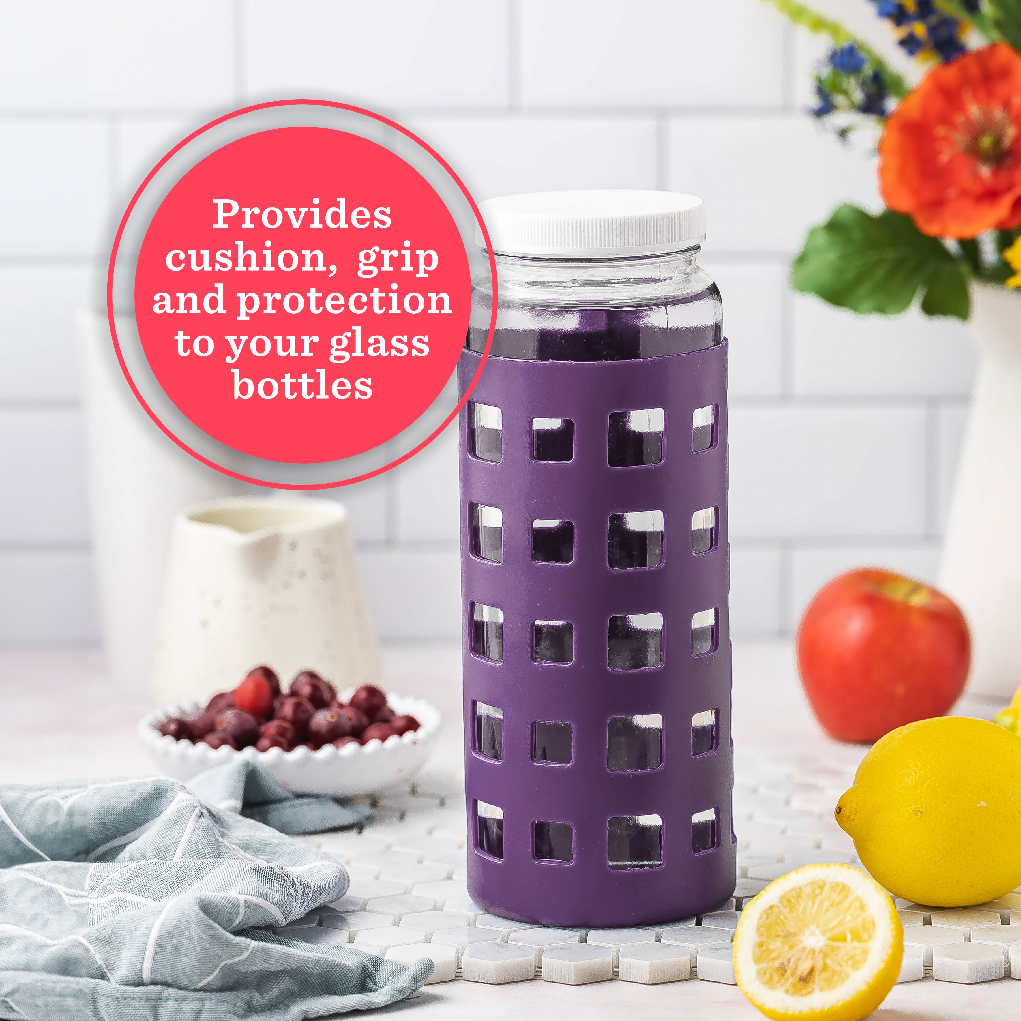 Geometric Cube Silicone Protective Bottle Sleeves Set, for 32oz Bottles Pearl Grey