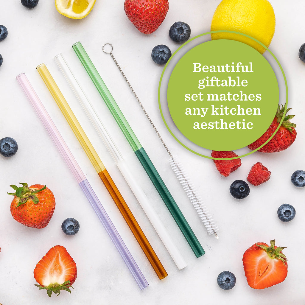 Multiple Straws Two-Toned Juice and Smoothie Glass Straws, Set of 4 | VAS Exclusive