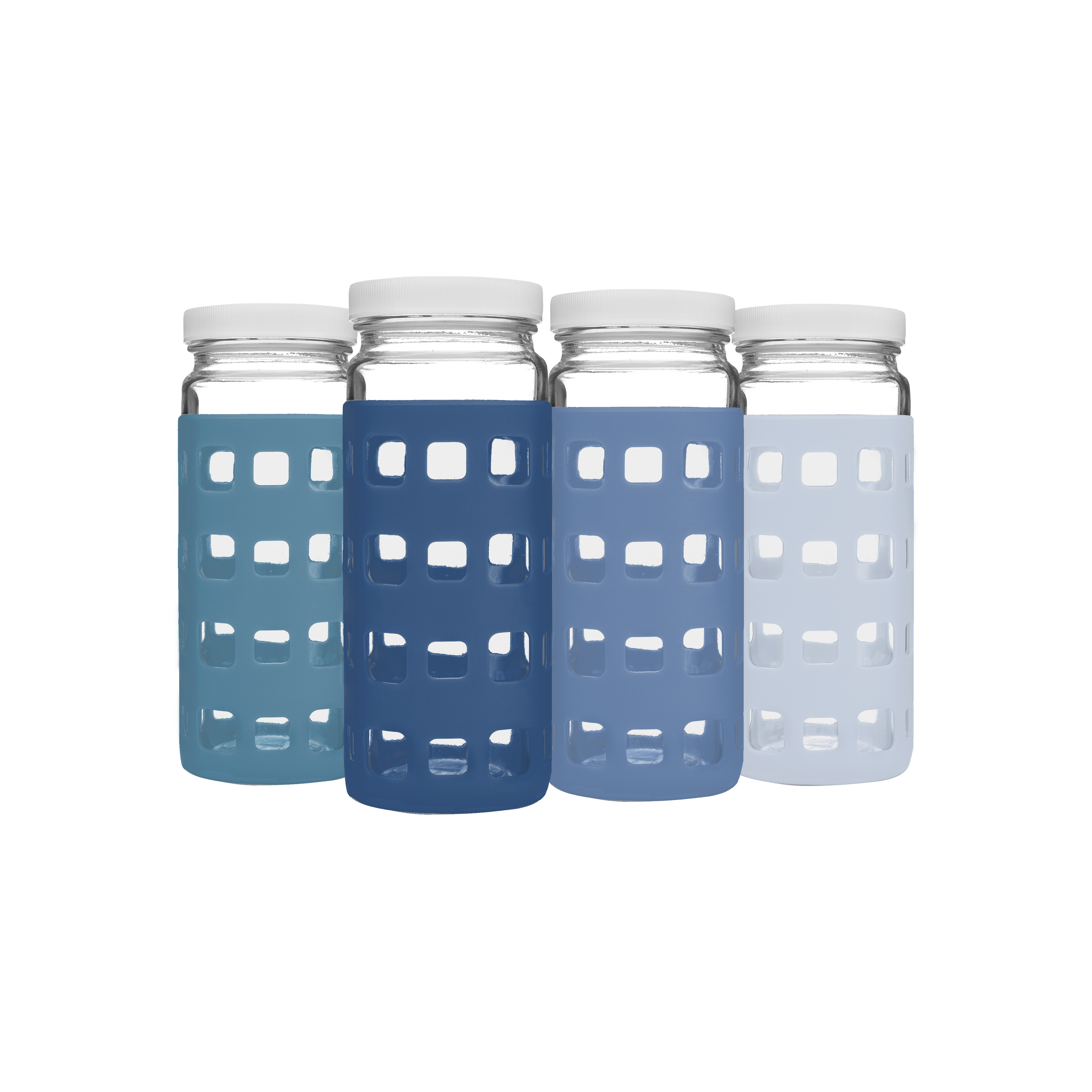 Geometric Cube Silicone Protective Bottle Sleeves Set, for 32oz Bottles Pearl Grey