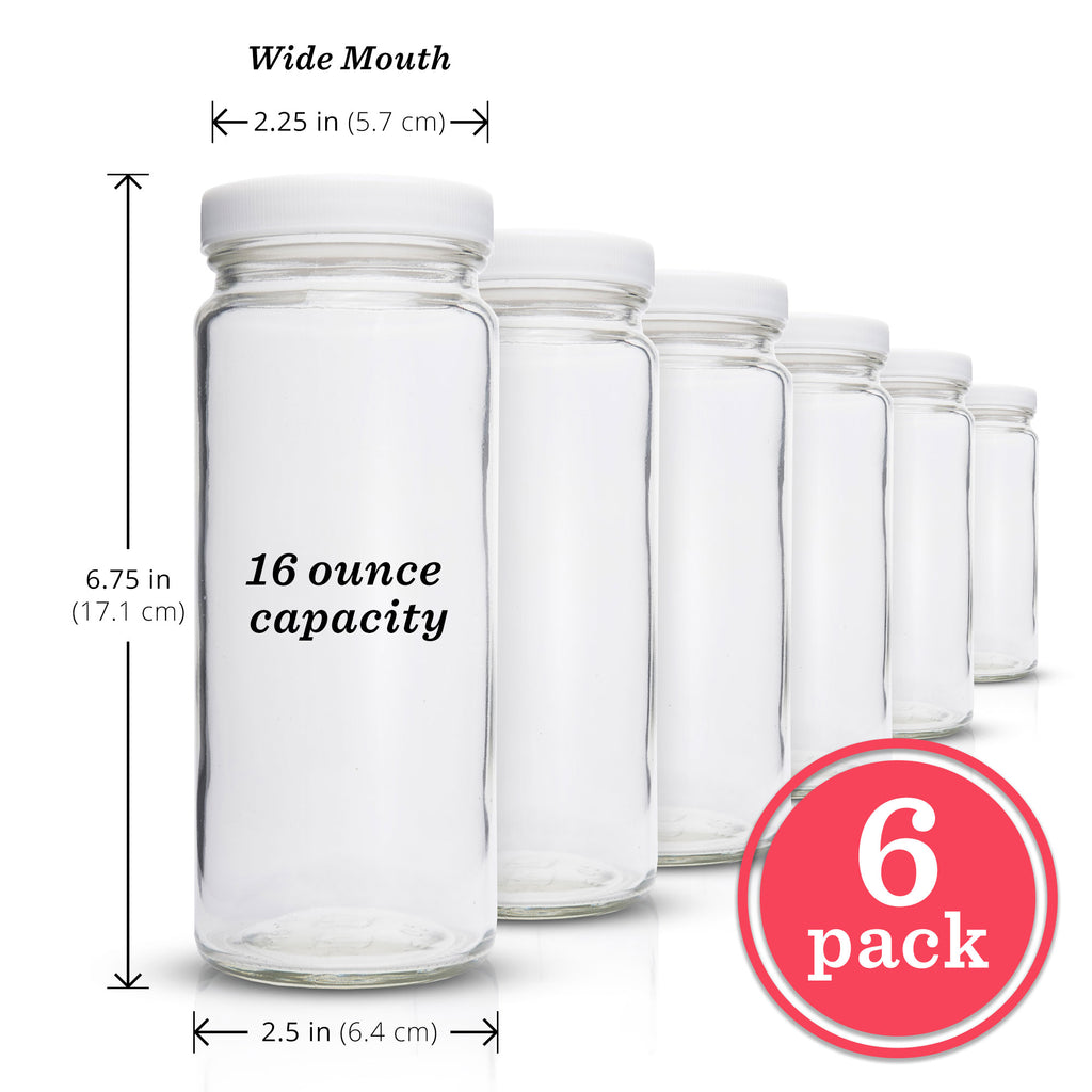  Juice Bottles - 4 Pack Wide Mouth Glass Bottles with Lids - for  Juicing, Smoothies, Infused Water, Beverage Storage - 16oz, BPA Free,  Stainless Steel Lids, Leakproof, Reusable, Borosilicate : Sports & Outdoors