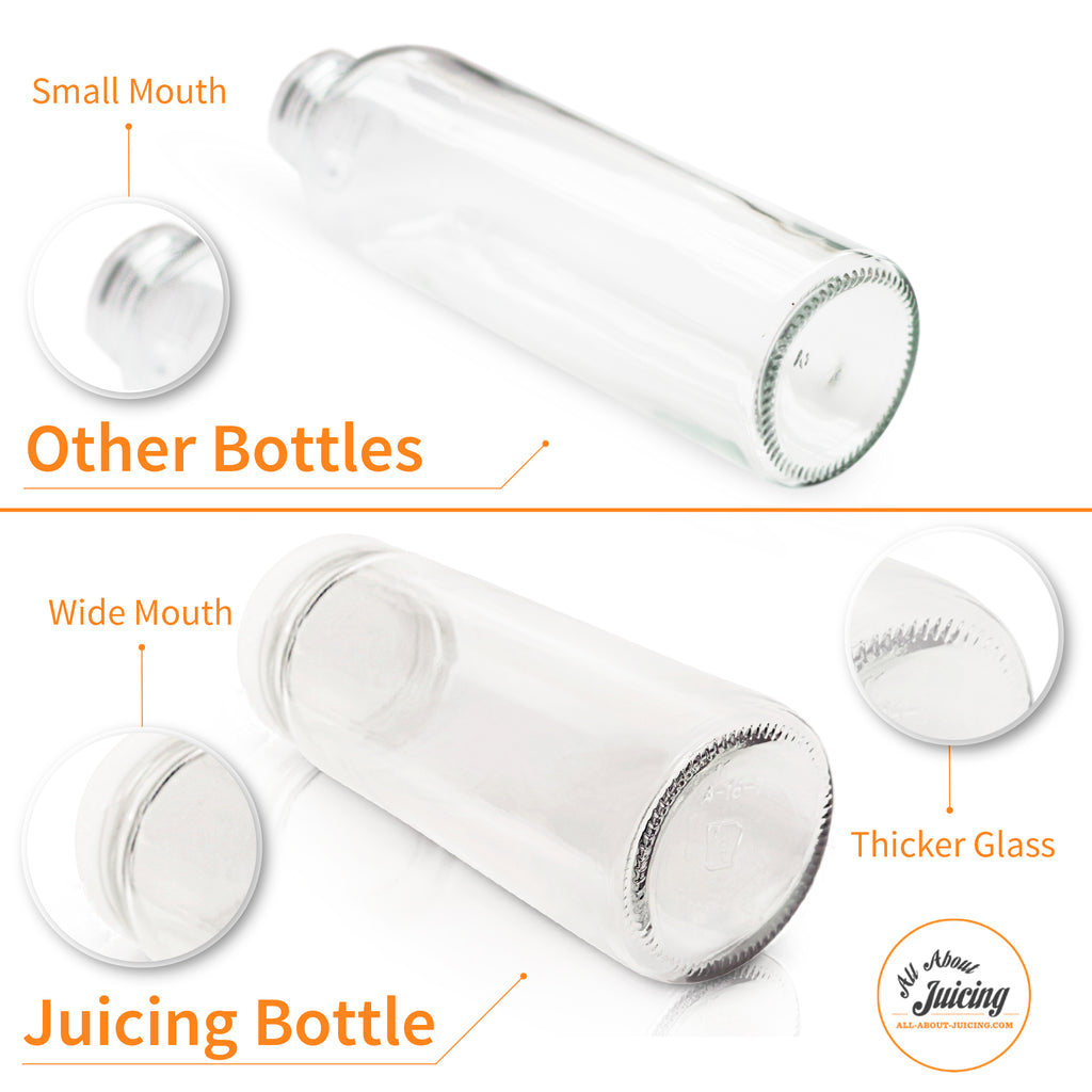 All About Juicing Clear Glass Water Bottles Set - 6 Pack Wide Mouth with  Lids for Juice, Smoothies, Beverage Storage - 16 oz, Durable, Eco Friendly  & BPA Free -…