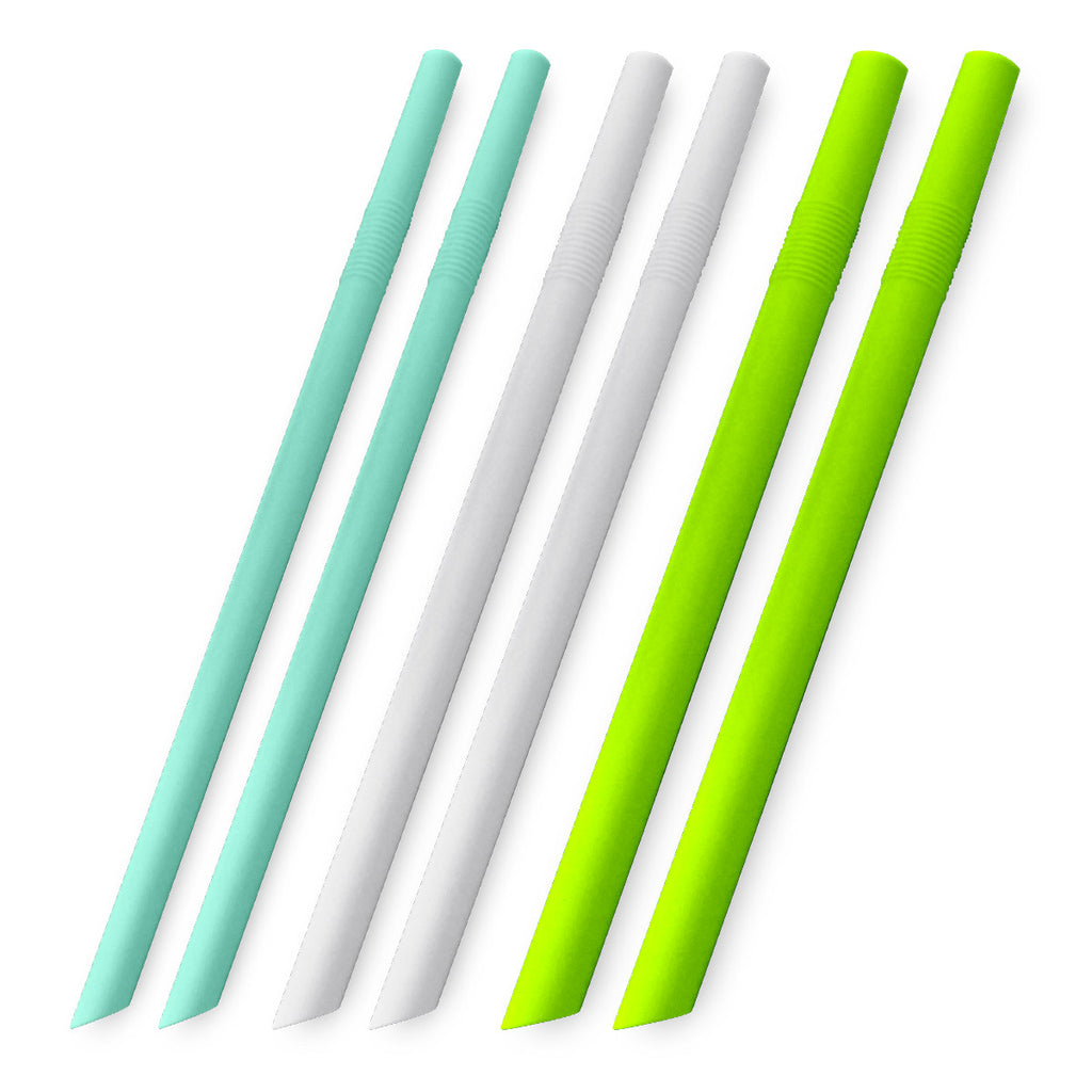 Set of 6 reusable silicon drinking straws - large, flexible, smoothie size  - Frozen Solutions